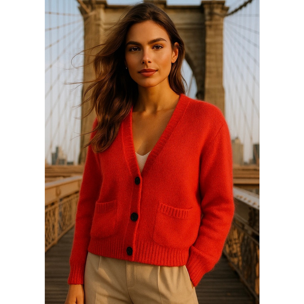 Vintage Autograph Mohair Cardigan‎ Quiet Luxury Old Money S Red Button Up